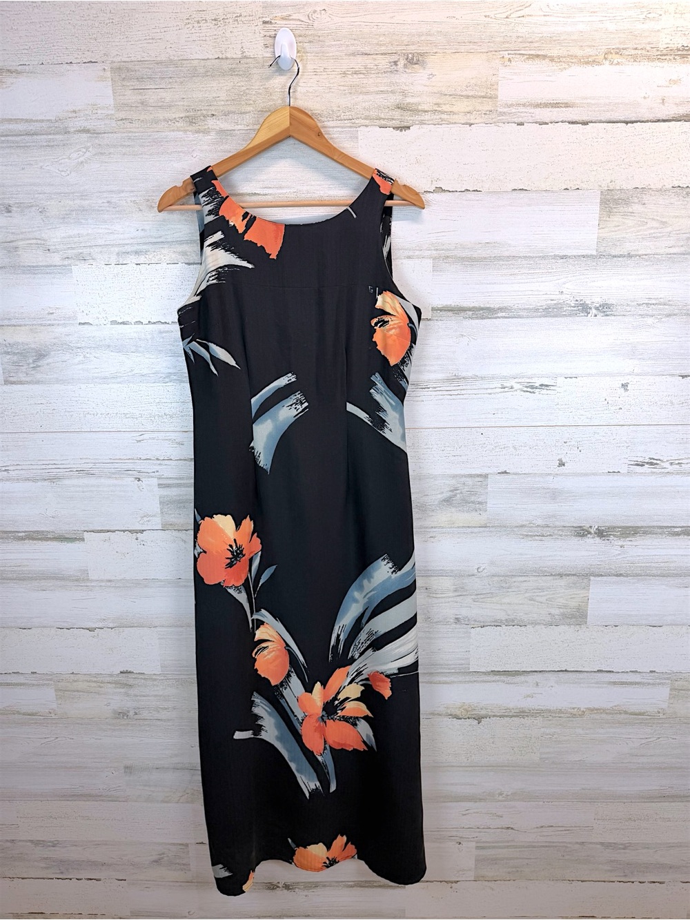 Vintage Tori Richard 100% Silk Floral Maxi Dress Black Hawaiian Medium - Picture 2 of 11